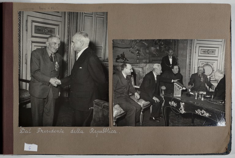 Roma, Quirinale, 17 gennaio 1954, Alcide Cervi incontra il presidente della Repubblica Luigi Einaudi